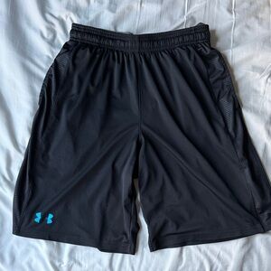 Under Armour Men's Black Athletic Shorts with Blue Logo